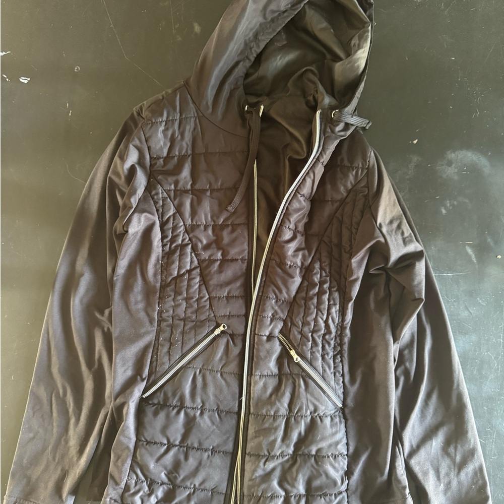 Maurices Black Quilted Hooded Jacket